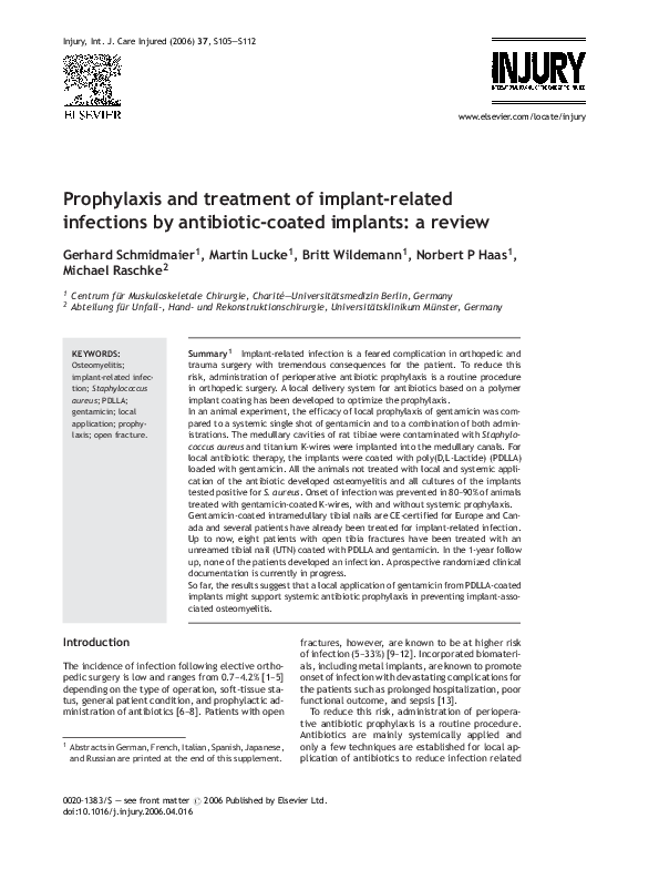 (PDF) Prophylaxis and treatment of implantrelated infections by