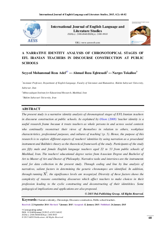 (PDF) A Narrative Identity Analysis of Chronotopical Stages of EFL ...