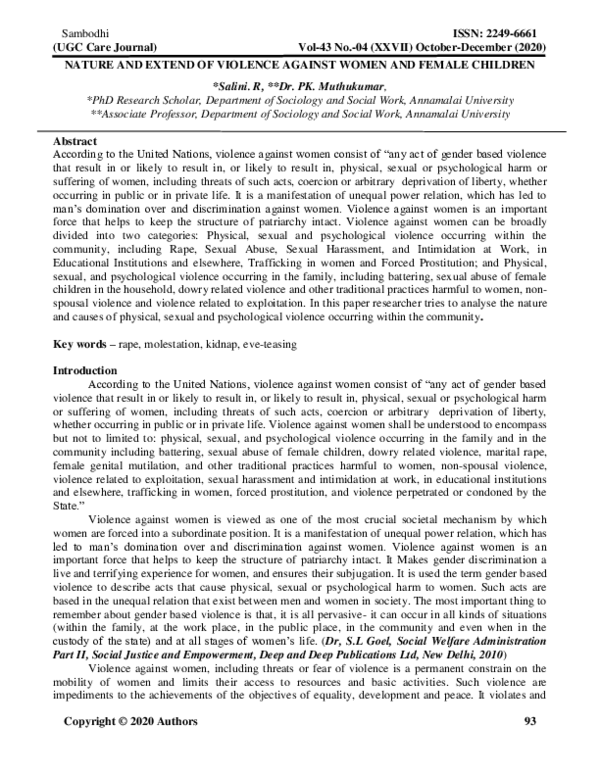 (PDF) NATURE AND EXTEND OF VIOLENCE AGAINST WOMEN AND FEMALE CHILDREN