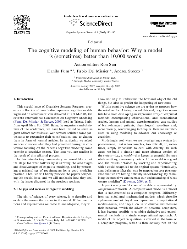 (PDF) The cognitive modeling of human behavior: Why a model is ...
