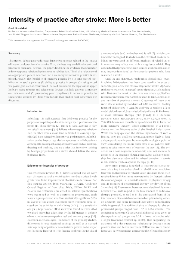 (PDF) Intensity of practice after stroke: More is better