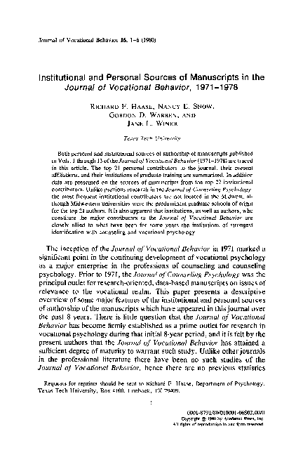 (PDF) Institutional and personal sources of manuscripts in the Journal ...