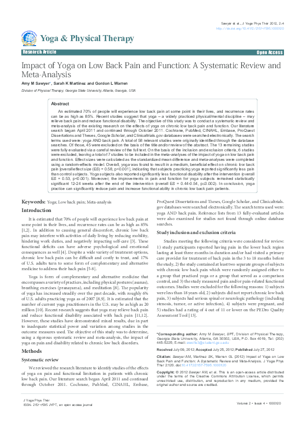 (PDF) Impact of Yoga on Low Back Pain and Function: A Systematic Review ...