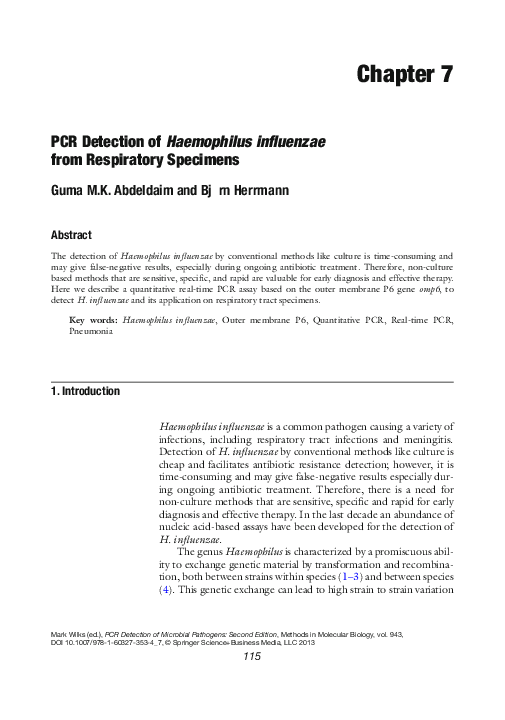 (PDF) PCR Detection of Haemophilus influenzae from Respiratory Specimens