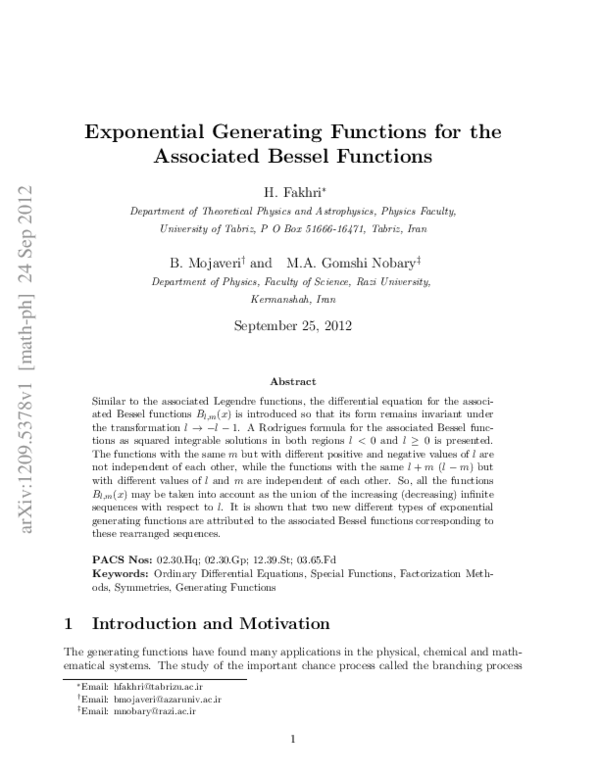 (PDF) Exponential generating functions for the associated Bessel functions