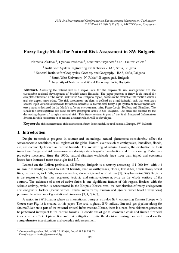 (PDF) Fuzzy logic model for natural risk assessment in SW Bulgaria