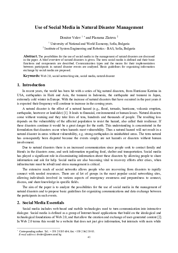 (PDF) Use of Social Media in Natural Disaster Management
