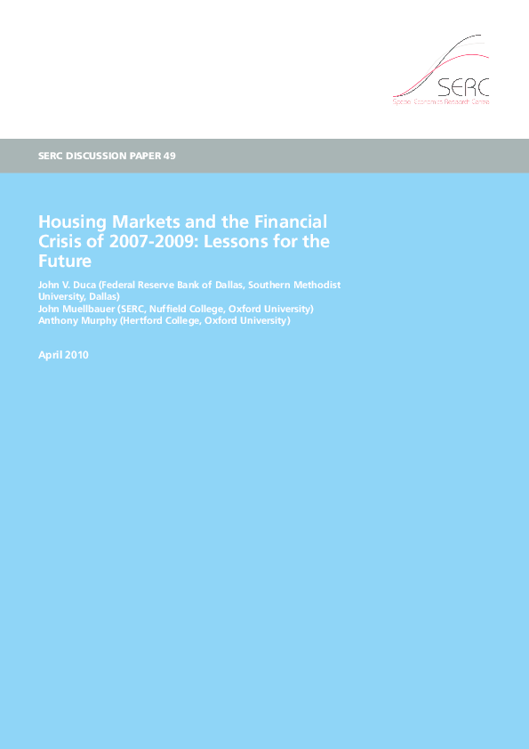 (PDF) Housing markets and the financial crisis of 2007–2009: Lessons ...