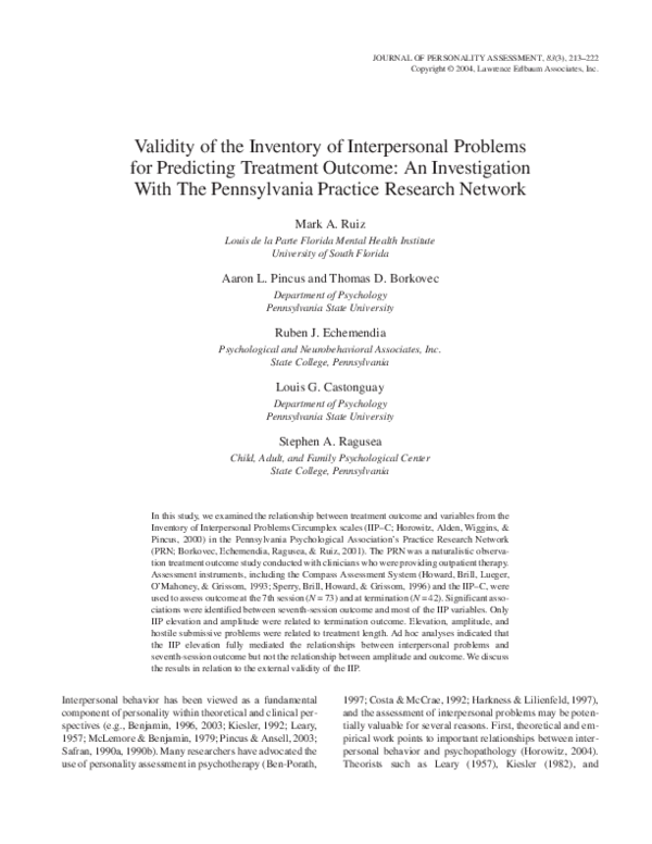 (PDF) Validity of the Inventory of Interpersonal Problems for ...