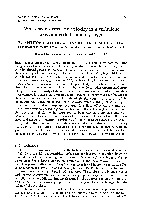 (PDF) Wall shear stress and velocity in a turbulent axisymmetric ...