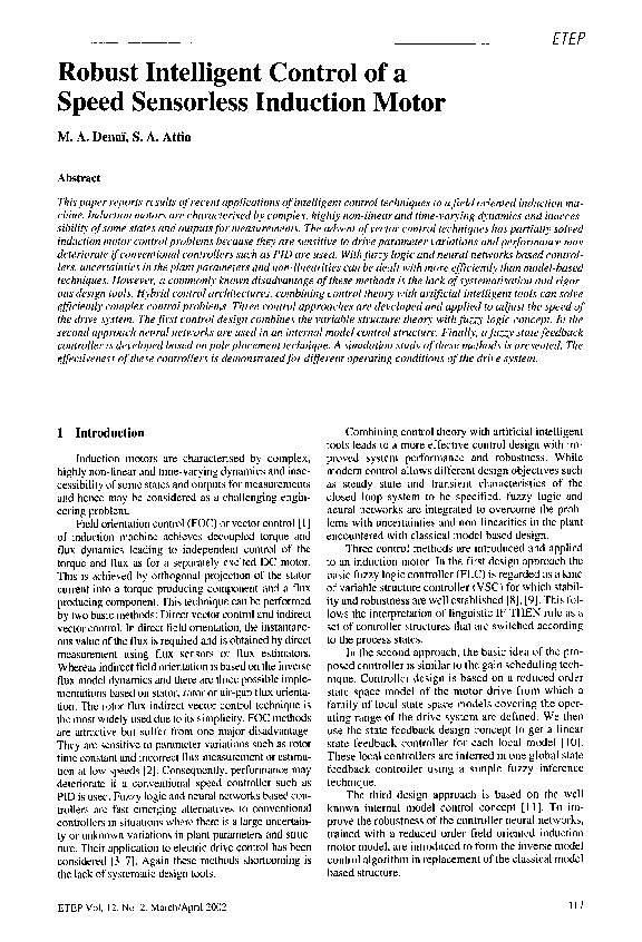 (PDF) Robust intelligent control of a speed sensorless induction motor