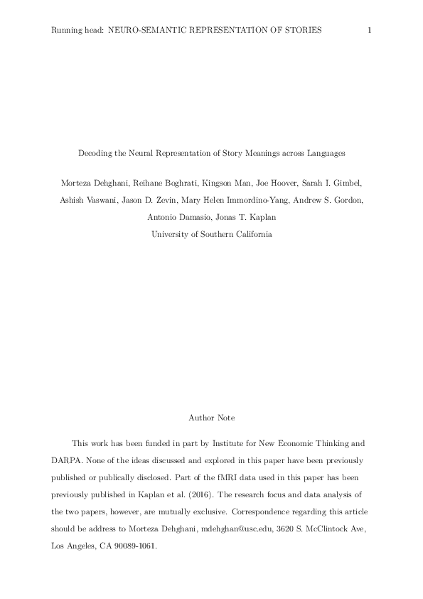 (PDF) Decoding the neural representation of story meanings across languages