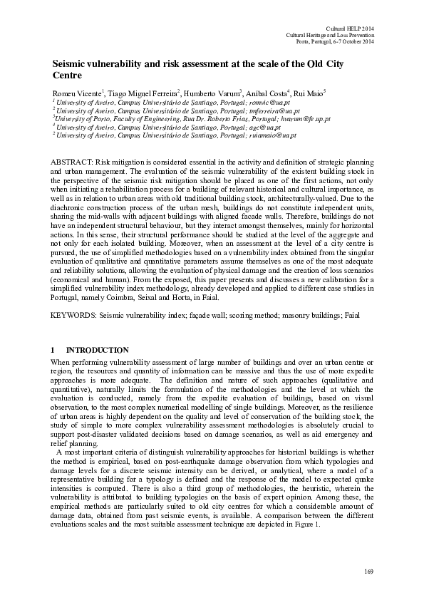 (PDF) Seismic vulnerability and risk assessment at the scale of the Old ...