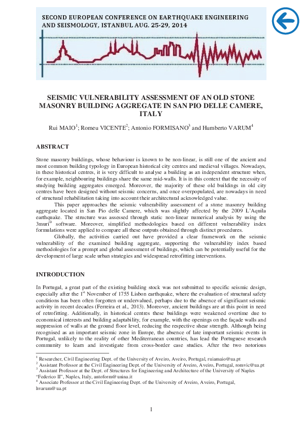 (PDF) Seismic Vulnerability Assessment of an Old Stone Masonry Building ...
