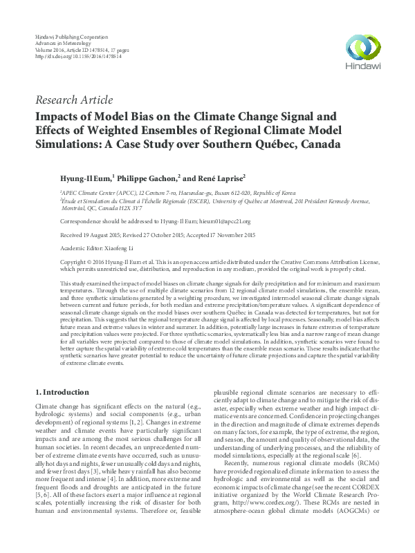 (PDF) Impacts of Model Bias on the Climate Change Signal and Effects of ...