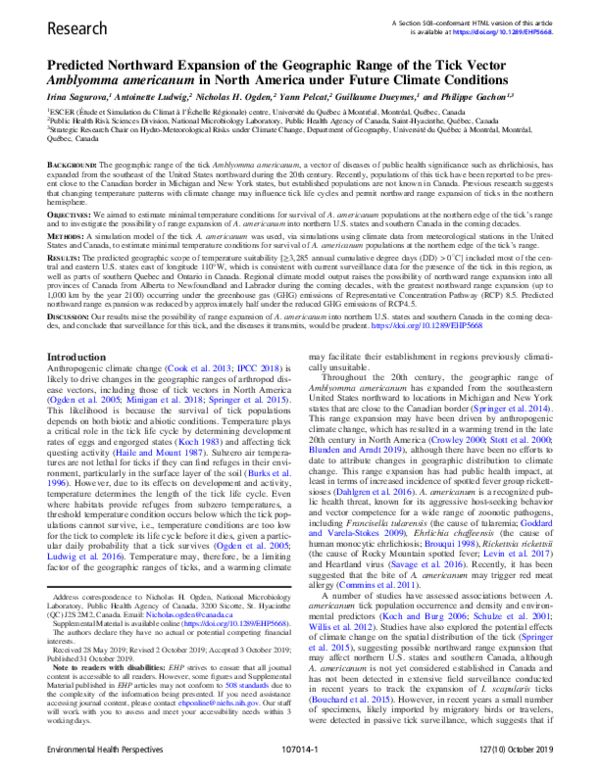 (PDF) Predicted Northward Expansion of the Geographic Range of the Tick ...