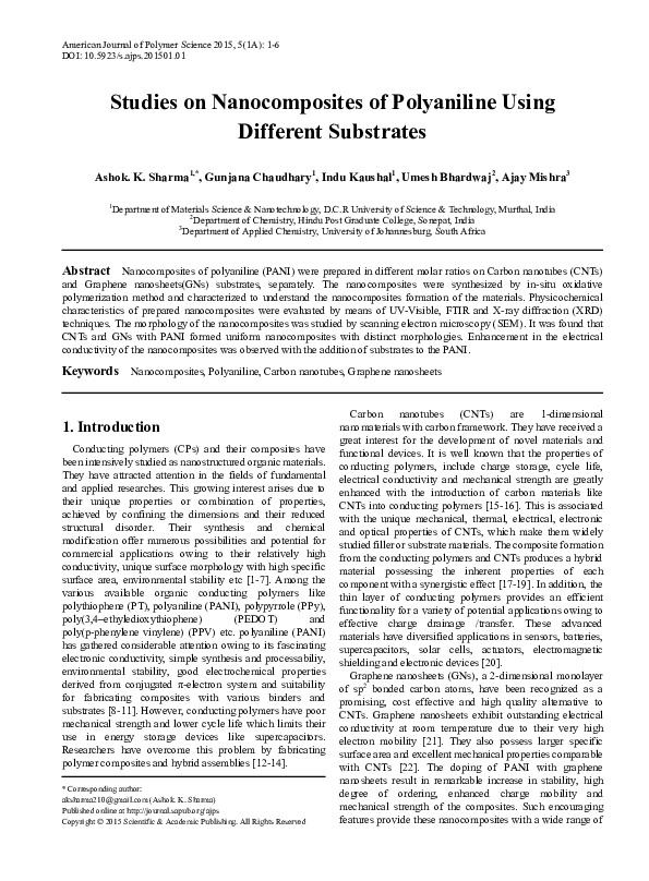 (PDF) Studies on Nanocomposites of Polyaniline Using Different Substrates