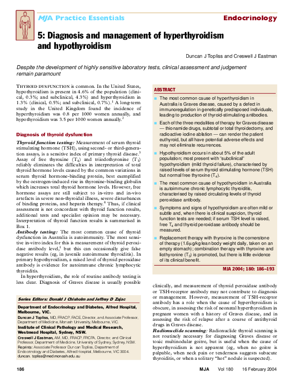 (PDF) 5: Diagnosis and management of hyperthyroidism and hypothyroidism