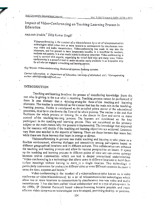 (PDF) Impact of Video-Conferencing on Teaching-Learning Process in ...