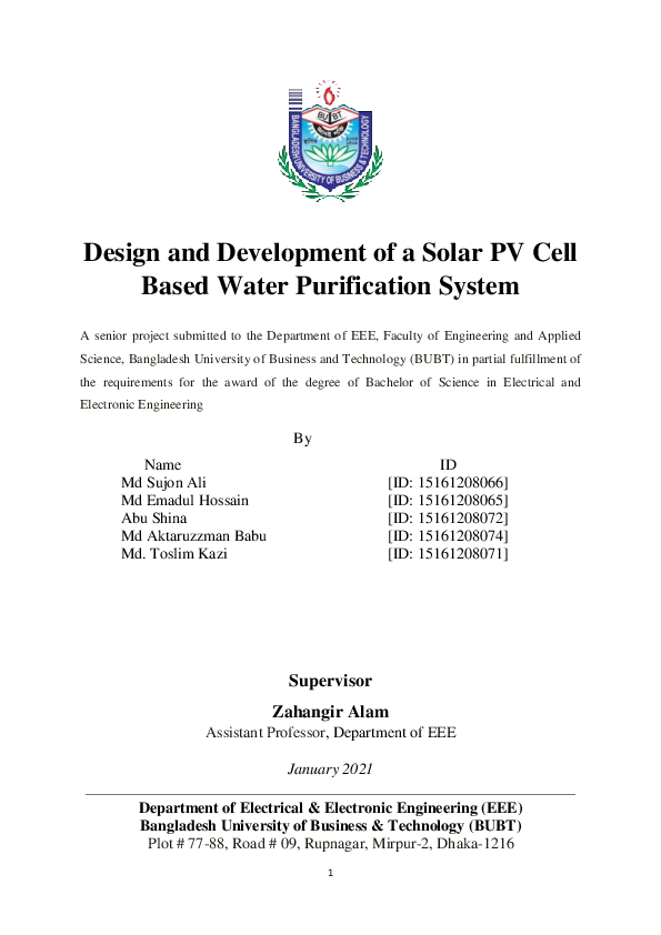 (PDF) Design and Development of a Solar PV Cell Based Water ...