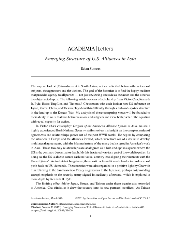 (PDF) Emerging Structure of U.S. Alliances in Asia Ethan Somers