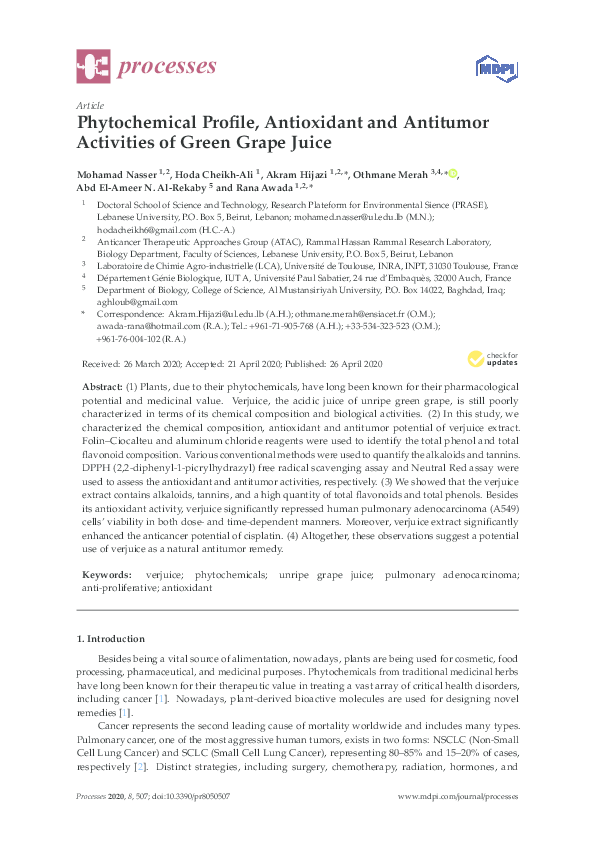 (PDF) Phytochemical Profile, Antioxidant and Antitumor Activities of ...