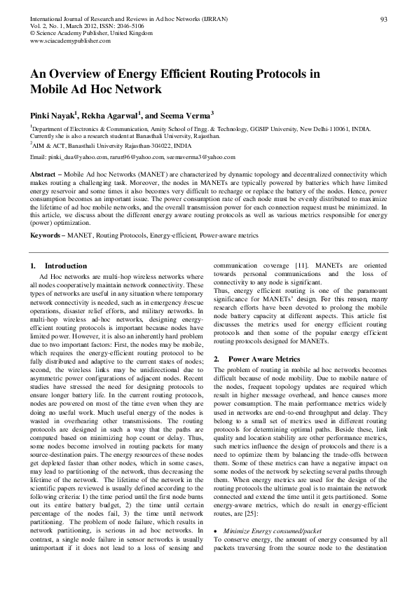 (PDF) An Overview of Energy Efficient Routing Protocols in Mobile Ad ...