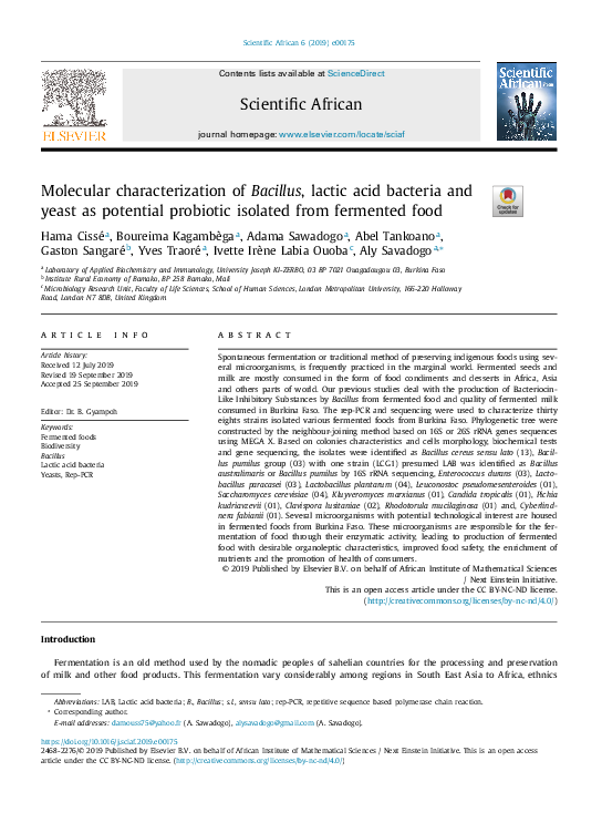 (PDF) Molecular characterization of Bacillus, lactic acid bacteria and ...