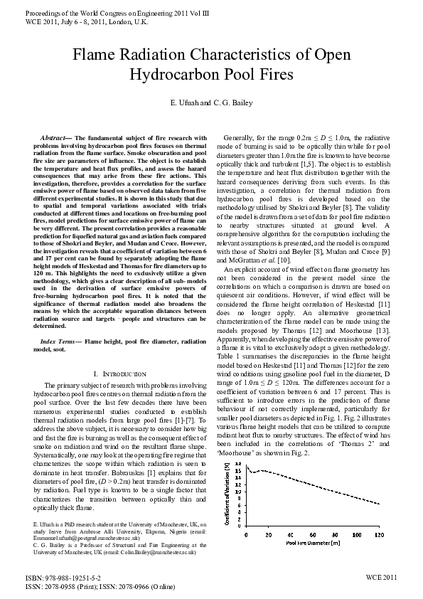 (PDF) Flame Radiation Characteristics of Open Hydrocarbon Pool Fires