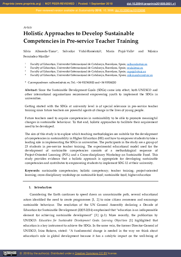 (PDF) Holistic approaches to develop Sustainable Competencies in Pre ...