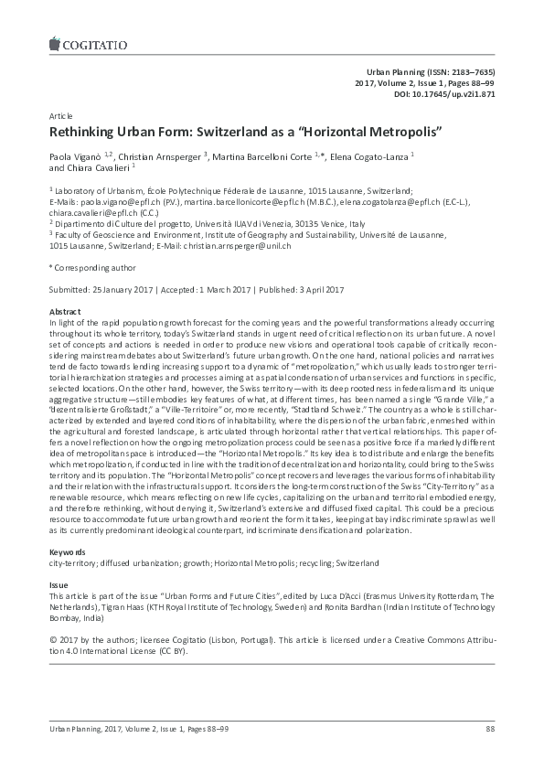 (PDF) Rethinking Urban Form: Switzerland as a “Horizontal Metropolis”