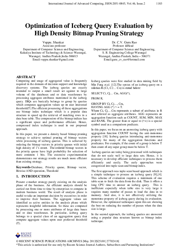 (PDF) Optimization of Iceberg Query Evaluation by High Density Bitmap ...
