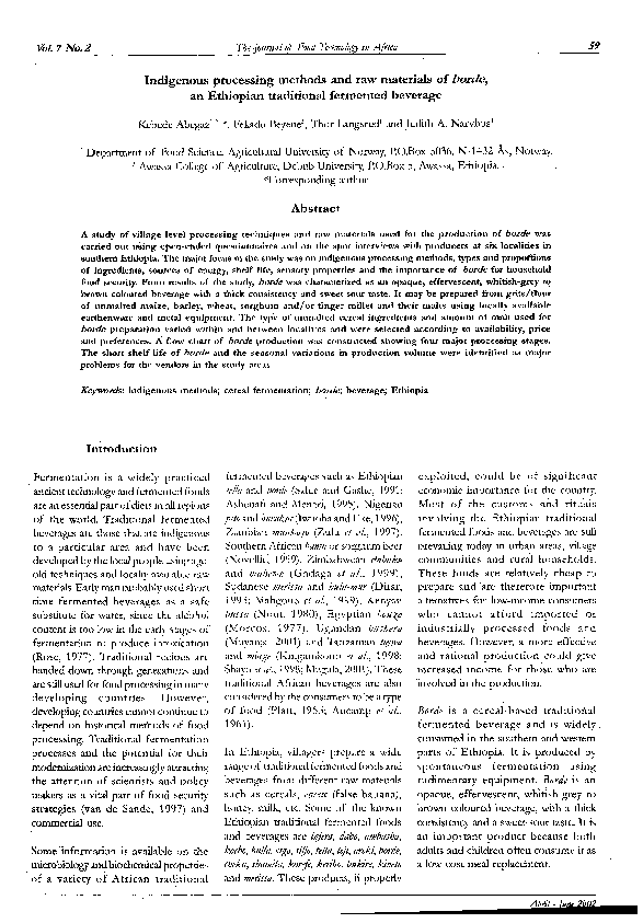 (PDF) Indigenous processing methods and raw materials of borde , an ...
