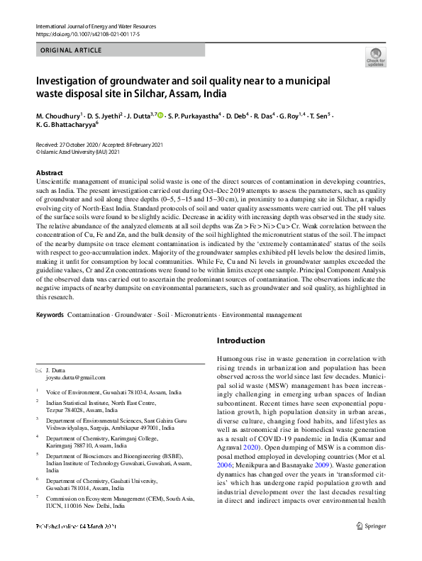 (PDF) Investigation of groundwater and soil quality near to a municipal ...