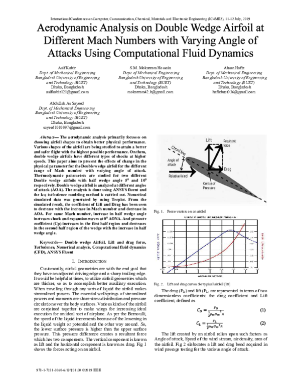 (PDF) Aerodynamic Analysis on Double Wedge Airfoil at Different Mach