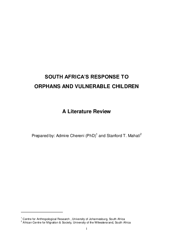 (PDF) SOUTH AFRICA'S RESPONSE TO ORPHANS AND VULNERABLE CHILDREN A ...