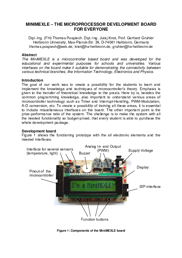 (PDF) Minimexle – the Microprocessor Development Board for Everyone
