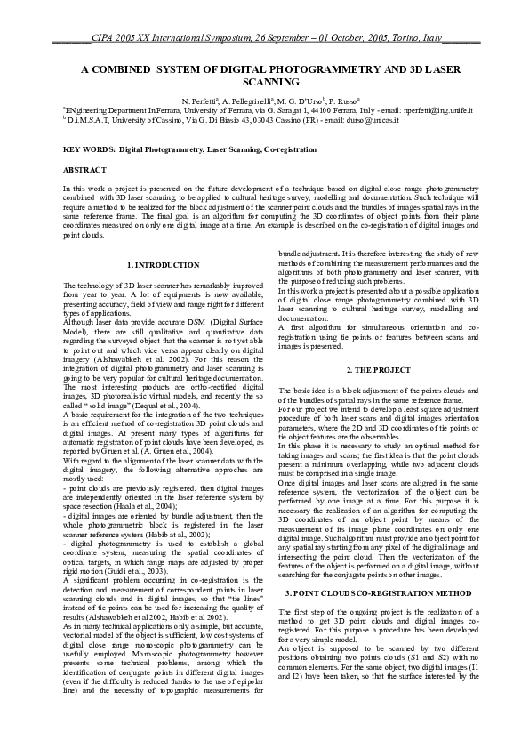 (PDF) A Combined System of Digital Photogrammetry and 3D Laser Scanning