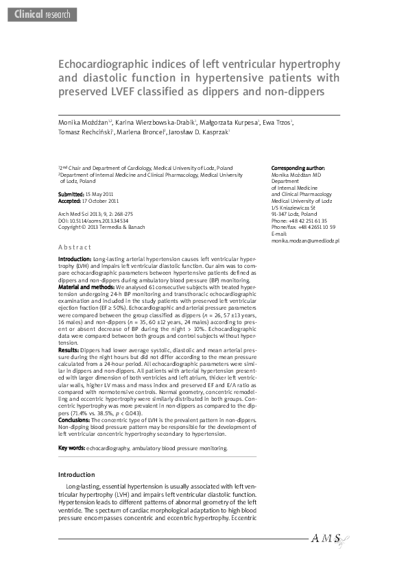 (PDF) Echocardiographic indices of left ventricular hypertrophy and ...