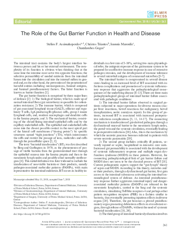 (PDF) The Role of the Gut Barrier Function in Health and Disease