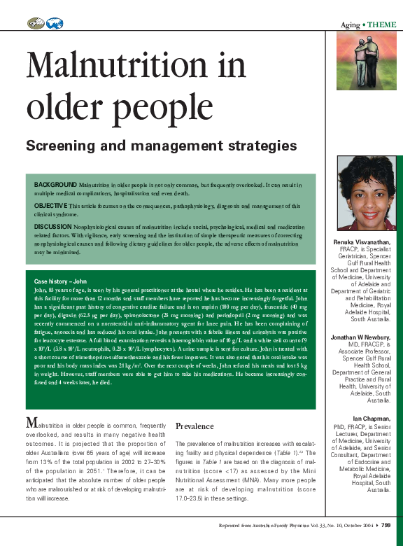 (PDF) Malnutrition in older people--screening and management strategies
