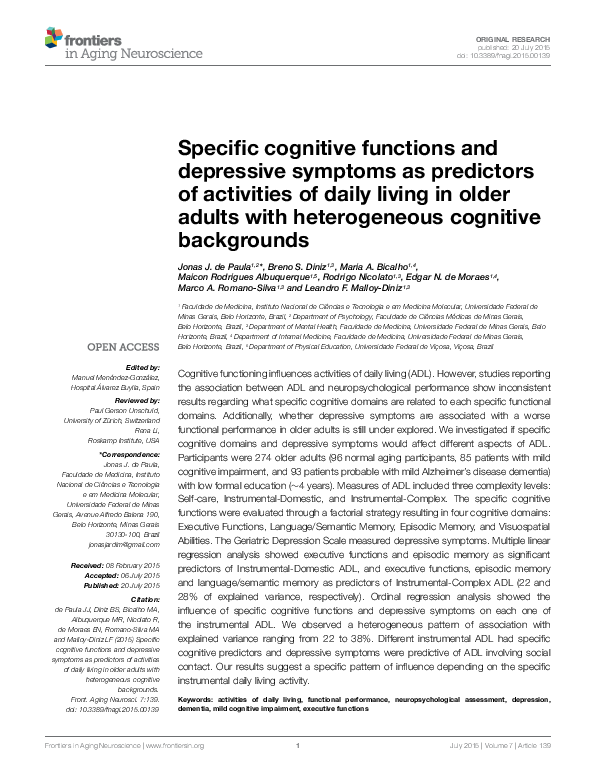 (PDF) Specific cognitive functions and depressive symptoms as ...