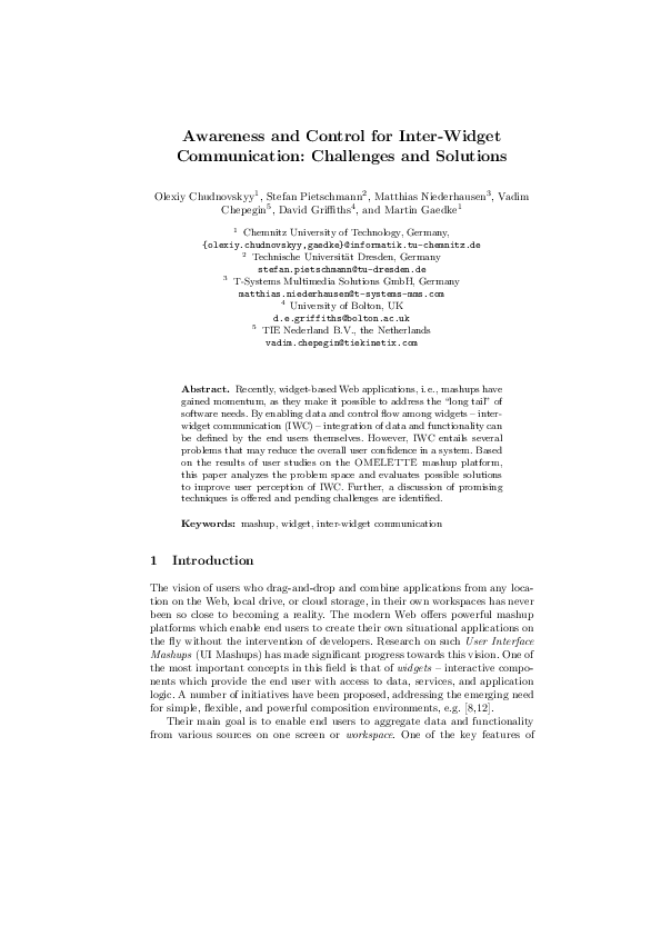 (PDF) Awareness and Control for Inter-Widget Communication: Challenges ...