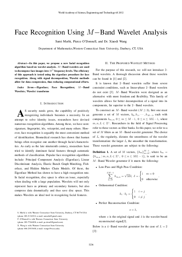 (PDF) Face Recognition Using M −Band Wavelet Analysis