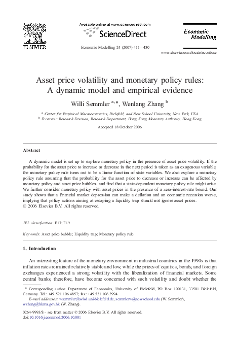 (PDF) Asset price volatility and monetary policy rules: A dynamic model ...