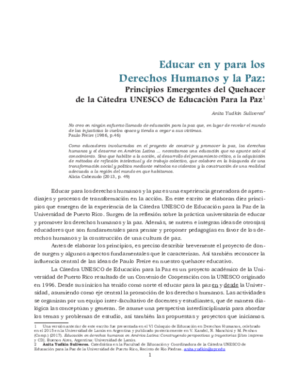 (PDF) Educar en y para los Derechos Humanos y la Paz: Principios ...