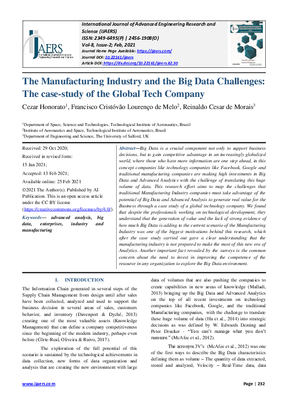 (PDF) The Manufacturing Industry and the Big Data Challenges: The case ...