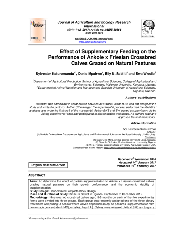 (PDF) Effect of Supplementary Feeding on the Performance of Ankole x ...
