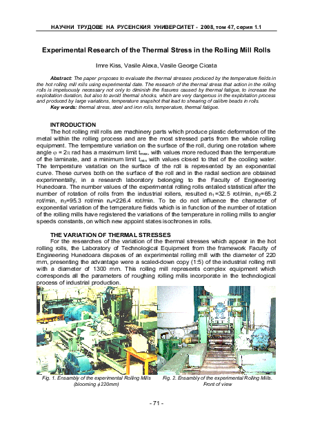 (PDF) Experimental Research of the Thermal Stress in the Rolling Mill Rolls