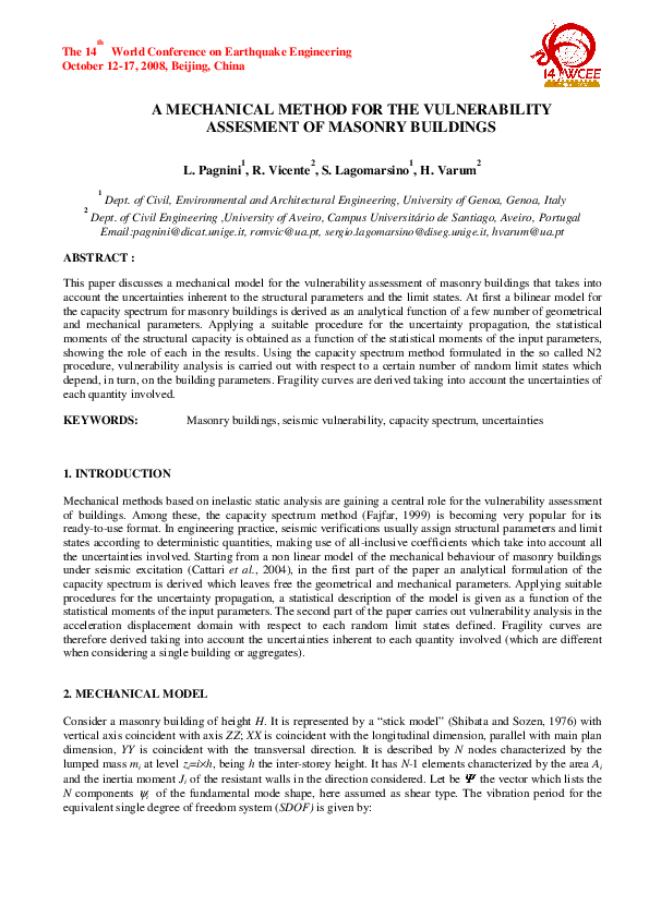 (PDF) A mechanical method for the vulnerability assessment of masonry ...